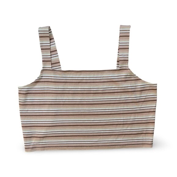 American Eagle Women's cropped ribbed tank top Striped Pink Ivory Size XXL - Picture 1 of 7